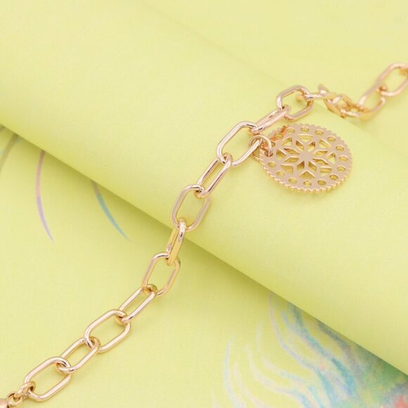 "Rose Gold Plated Bracelet with Cutout Floral Disc Charm, XPBL0880 - Picture 7 of 13